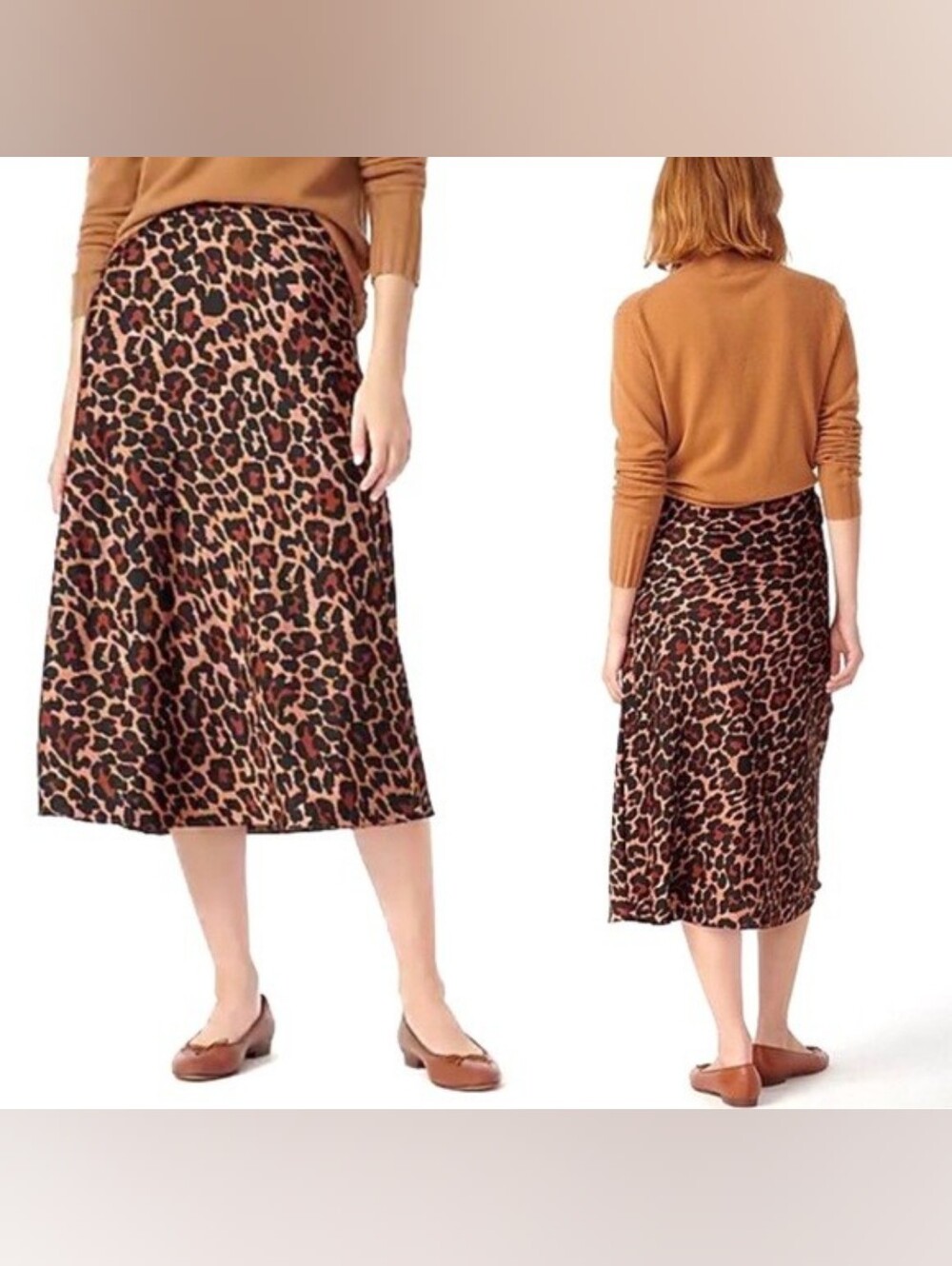 NWOT J. Crew Leopard Print Midi Satin Slip Parisian Chic Skirt Black Brown S